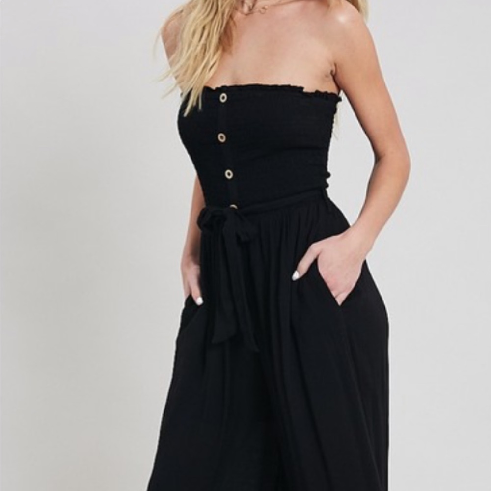NWT! Smock Button Strapless Jumpsuit Medium